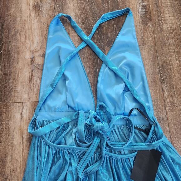 Retrofete Tova Dress in Aqua Blue Size Large NWT Metallic Sleeveless V Neck - Picture 8 of 14